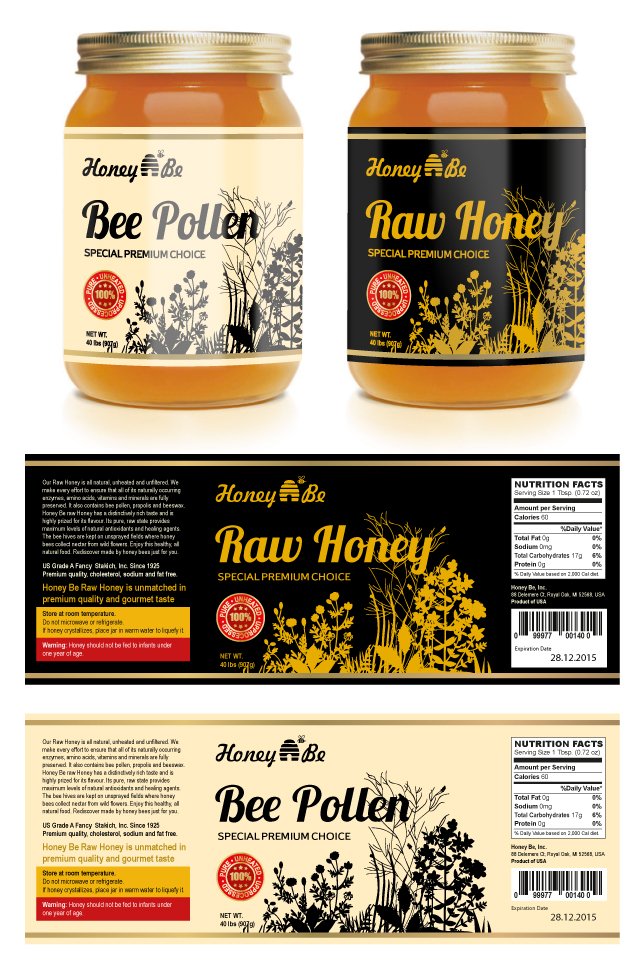 Raw Honey & Bee Pollen Labels Template - dLayouts